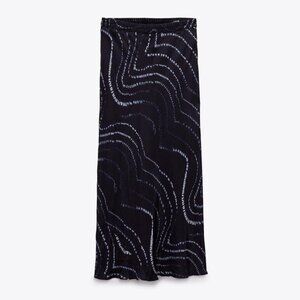 Zara Navy and White Shibori Tie Dye Printed Midi Skirt